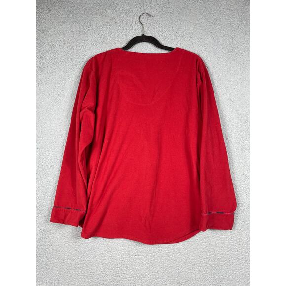 J.I.T Sleep Collections Womens Size L Red Fleece Button Up Pajama Top - Picture 2 of 8